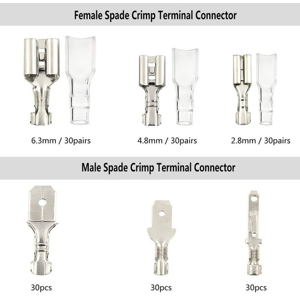 270 piezas de terminales eléctricos, conector de cable de conector en T, conectores de cable de pala macho y hembra, bloque de terminales de crimpado con manguito aislante de 2,8 mm, 4,8 mm, 6,3 mm ShuxiuWang 8390614264328