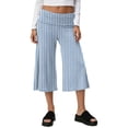 thumbnail image 2 of Dwellite Wide Leg Cropped Pants for Women Low Rise Fold Over Stretch Pants for Summer Beach Holiday Streetwear Blue S, 2 of 8