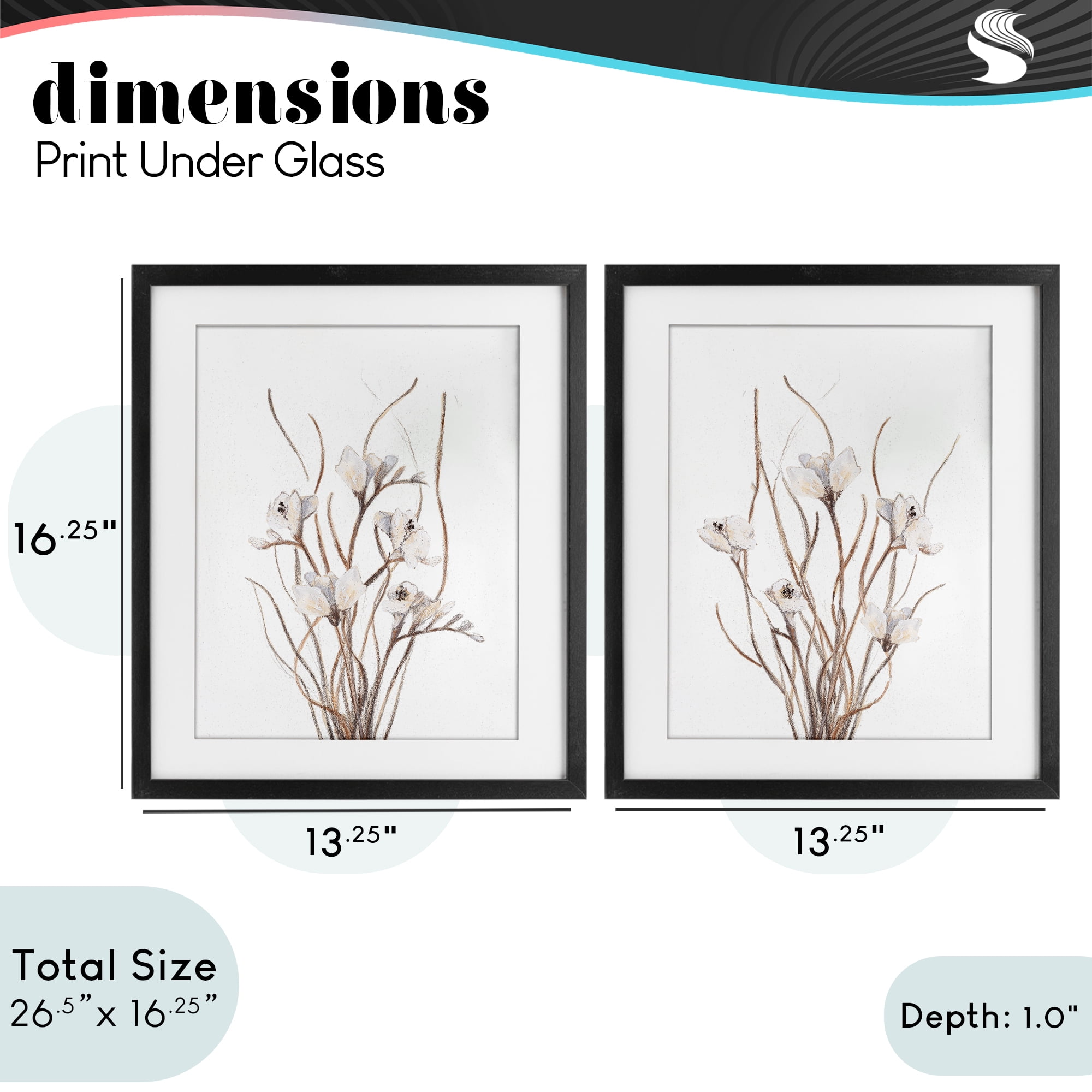 Stupell Industries Curly Branches Wildflowers 2 Piece Black Framed Print Under Glass Set, design by Lanie Loreth