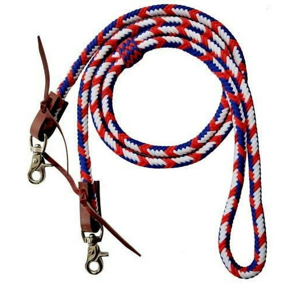 Showman 8' Red, White & Blue Braided Nylon Barrel Reins