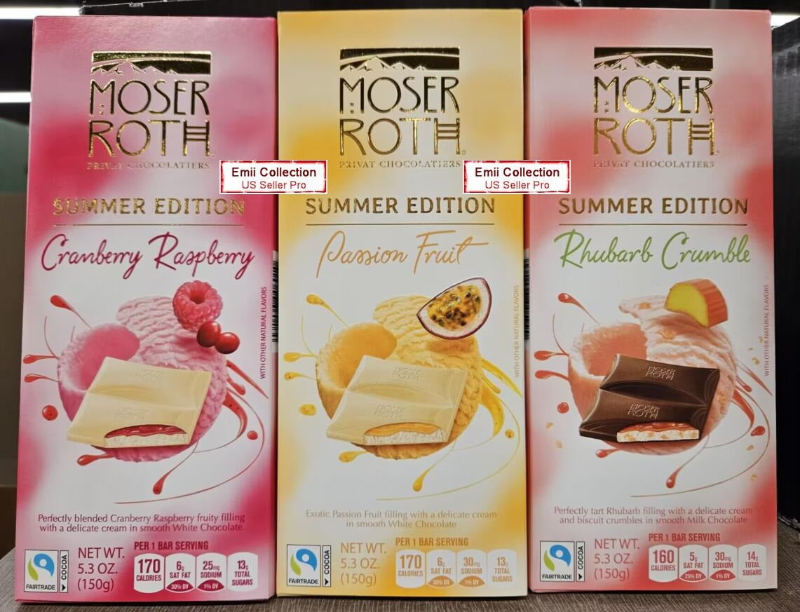 Moser Roth Summer Edition 3 Flavors Privat Chocolatiers Cranberry Raspberry, Rhubarb Crumble