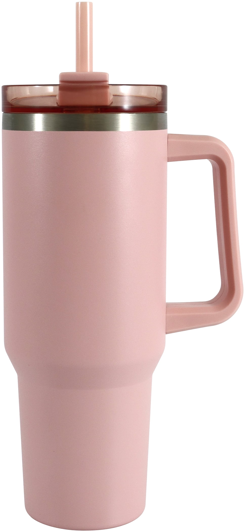 Mainstays 40 oz Stainless Steel Tumbler with Straw, Handle and Double-Wall Insulation, Pink