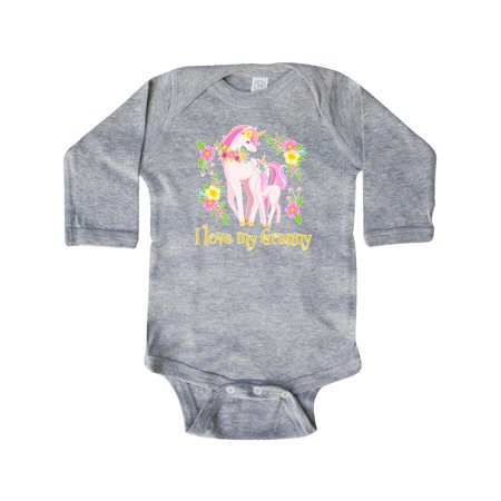 

Inktastic I Love My Granny Unicorn with Pink and Yellow Flowers Gift Baby Boy or Baby Girl Long Sleeve Bodysuit