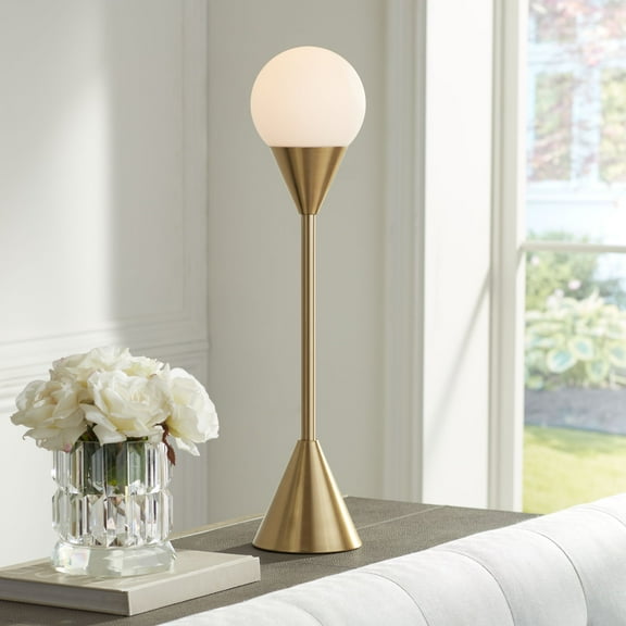 360 Lighting Leah 25 3/4" High Modern Accent Table Lamp Gold Brass Finish Metal Single White Globe Shade Living Room Bedroom