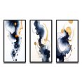 thumbnail image 2 of Designart "Suites of Distant Moods Gilded Ink Abstract I" Abstract Painting Framed Wall Art Set Of 3 - Blue Modern Frame Gallery Set For Office Decor, 2 of 6