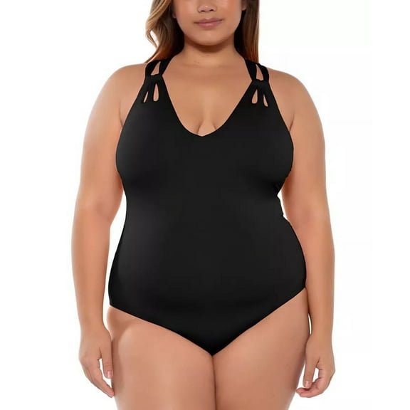 Becca ETC BLACK Plus Size Cross-Back One Piece Swimsuit, US (22/24)