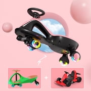 Korimefa 6V Electric Wiggle Car,Load 66 lbs,Wiggle Scooter with Rechargeable Battery & LED Flashing Wheels, Anti-Rollover & Flexible Steering, Outdoor Ride on Toys for Kids 3 Years and up (Pink)