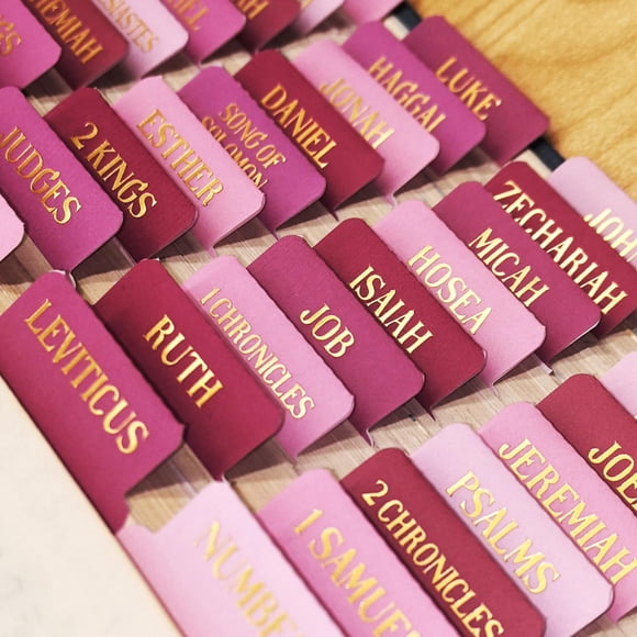 Separadores para Biblia VYRANA laminados con lámina dorada, 105 capítulos, rosa