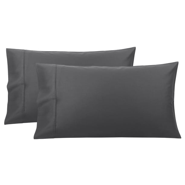 Funda de almohada de Algodón con Cierre de sobre PiccoCasa Juego de 2 Suaves Transpirables Gris oscuro 51x91cm