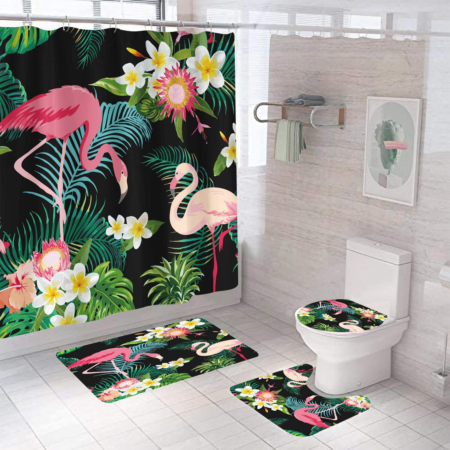 Flamingo Printing Curtain Thick Cloth Bathroom Toilet Shower Room Waterproof