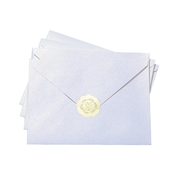 Pearl White Envelopes with Gold Sealing Stickers, 50 Pack A7 Size 5.25x7.25 Inches, 120gsm Iridescent Paper for Wedding Invitations Thank You Cards