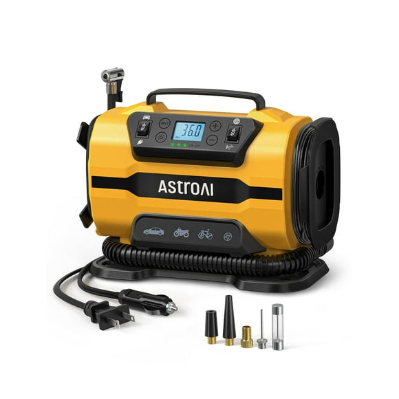 Compresor de aire portátil AstroAI para inflar neumáticos, 150 PSI, 12 V/110 V