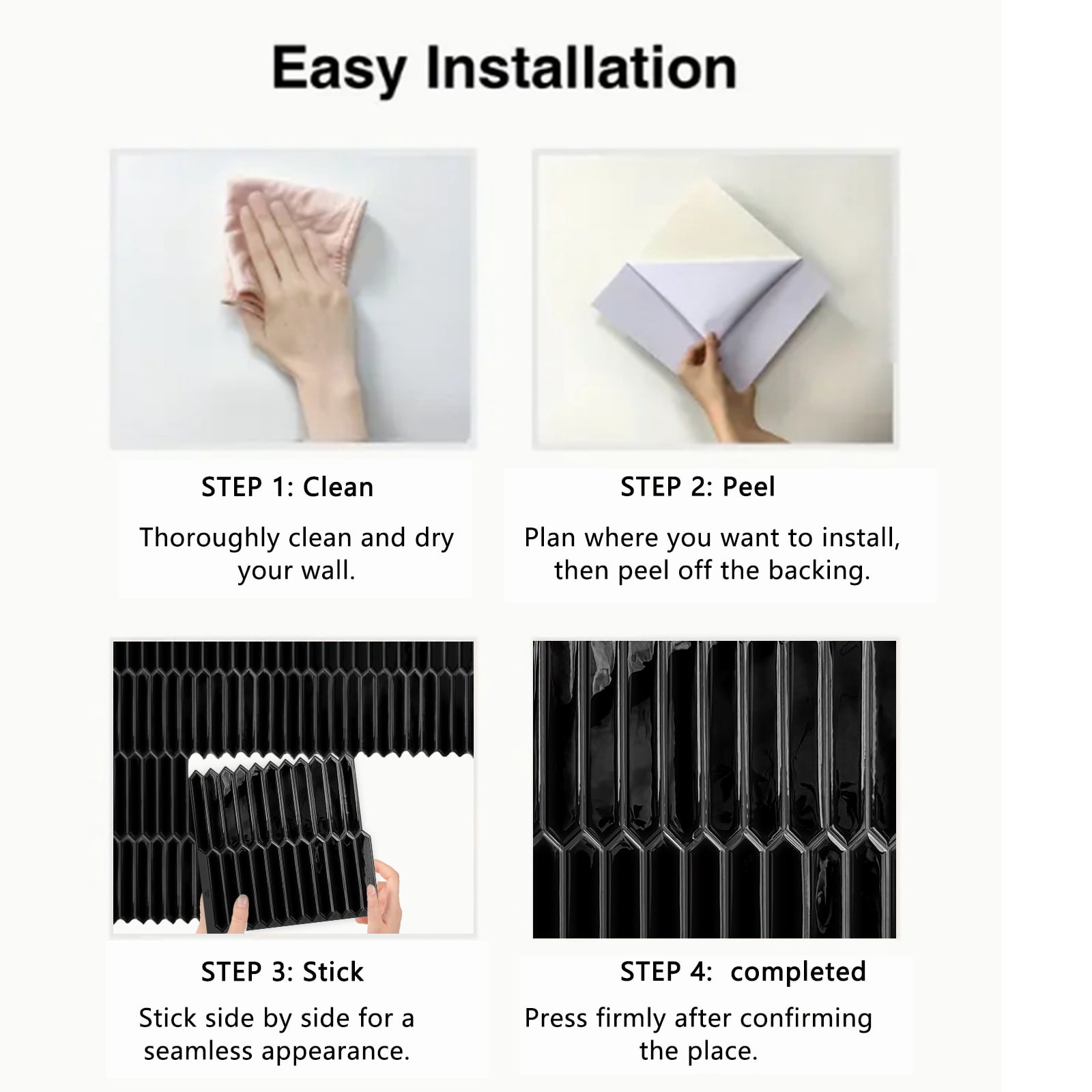 DEWOO Black Long Hexagon Tile Peel and Stick Backsplash, 10 Sheets Self-Adhesive Wall Tiles Stick on Back Splash for Kitchen, Bathroom, Fireplace,RV(12"×12")