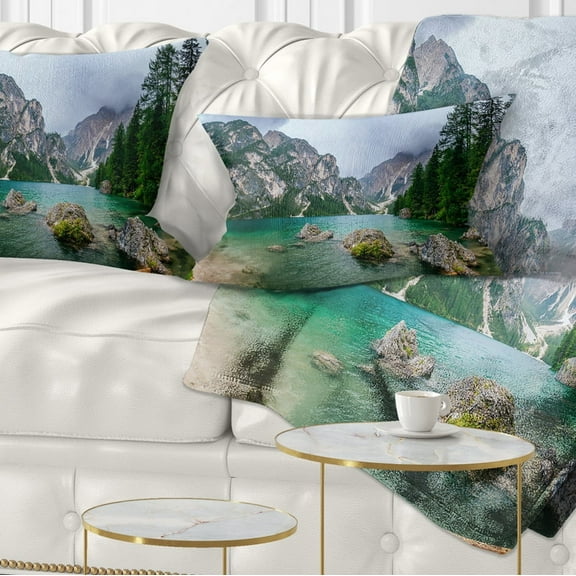 Designart Lake Between Mountains - Landscape Photography Throw Pillow - 12x20