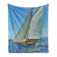 thumbnail image 1 of Nautical Soft Flannel Fleece Blanket, Sailboat on the Sea Regatta Race Yacht and Windy Weather Competition Theme, Cozy Plush for Indoor and Outdoor Use, 60" x 80", Blue White Brown, by Ambesonne, 1 of 6