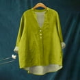 thumbnail image 2 of Jxximdong Button Down Shirts for Women, Plain Linen Shirts V Neck Cloths Long Sleeve Pockets Tshirt Trendy Casual Blouse Tops, Green Women's Blouses, 2 of 4
