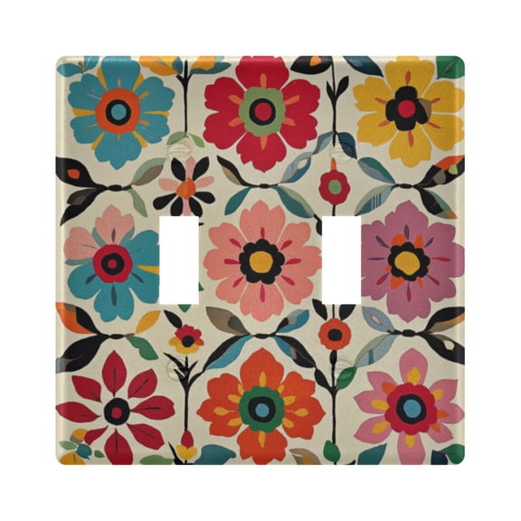 Yayeee Toggle Light Switch Wall Plate 2-Gang 4.56"x4.48" Decorative Outlet Cover, Colorful Flowers