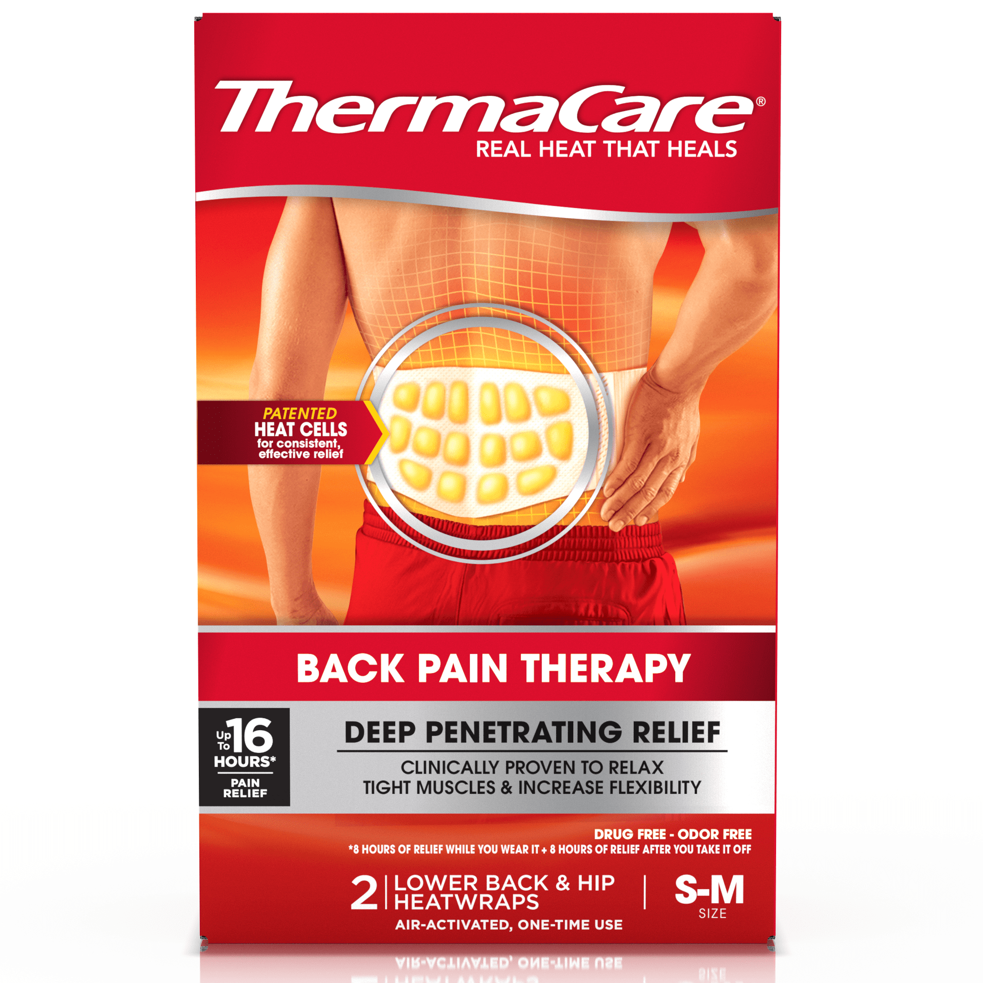 ThermaCare Lower Back & Hip S-M Pain Relief Heat Wraps, 2 Ct