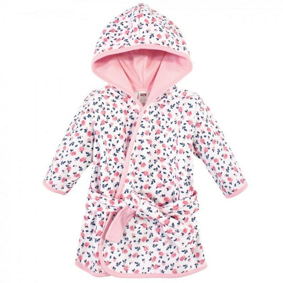 Hudson Baby Infant Girl Cotton Rich Bathrobe, Blue Pink Floral, 0-9M