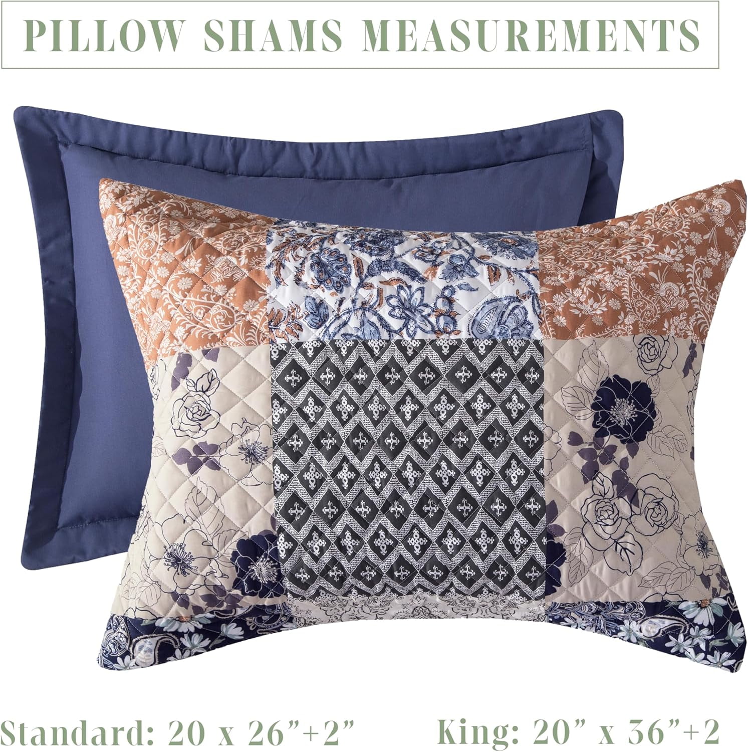 Elegant Comfort 3-Piece Floral Patchwork Reversible Quilt Set - Soft Bedspread with Matching Pillow Shams, Heavyweight Stitching, All Season Quilted Coverlet - Twin XL, Floral Navy