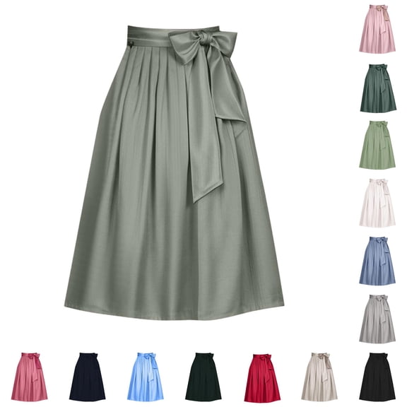 Wxolcjlv Womens Oktoberfest Solid Pleated A‑Line Aprons Elastic Waist Tie Detail Bar Gathering Aprons