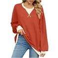 thumbnail image 2 of Women's Fashion No-Cap V-Neck Solid Color Long Sleeve Sweatshirt, 2 of 7