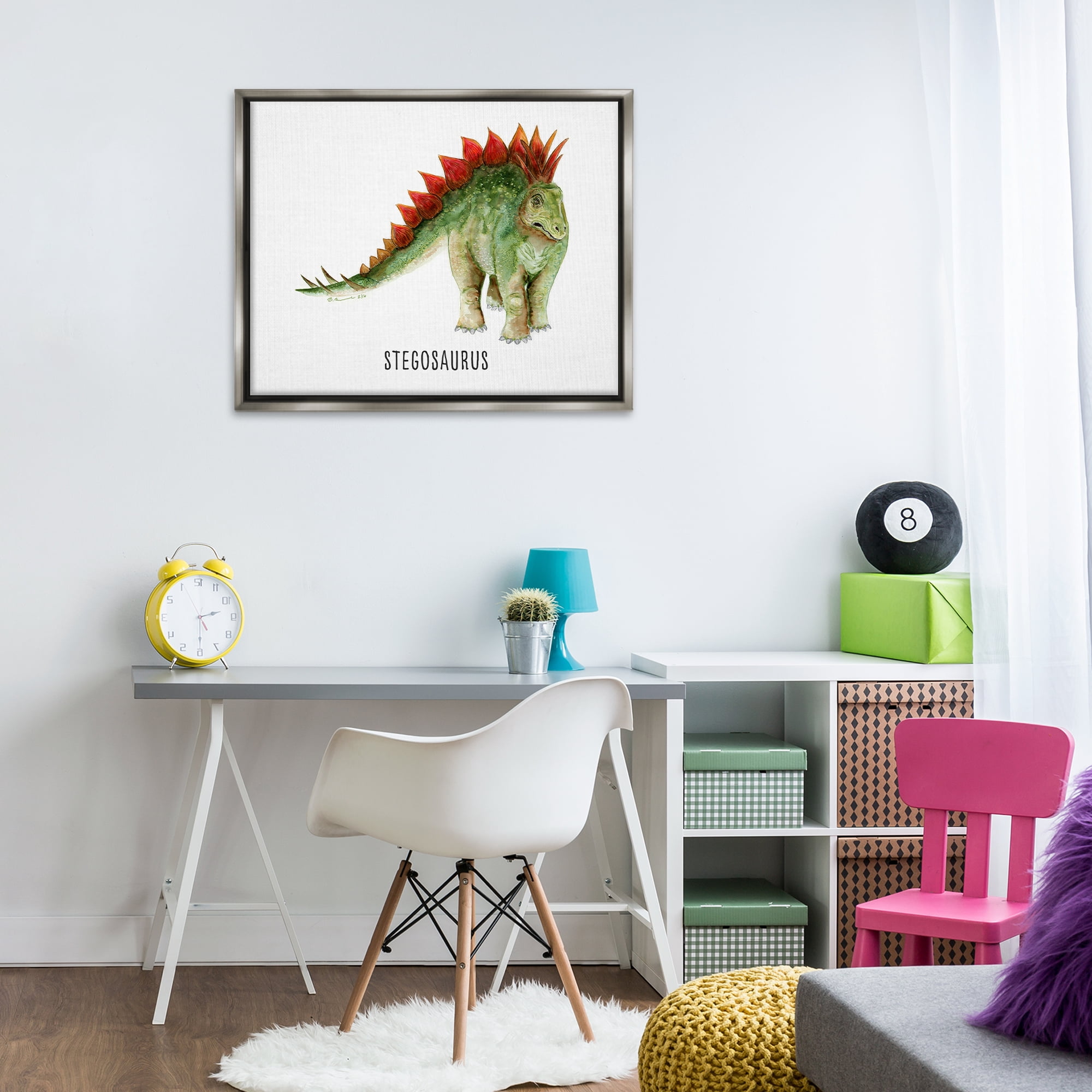 Stupell Industries Stegosaurus Dinosaur Learning Animals Painting Gray Floater Framed Canvas Art Print Wall Art, 31 x 25