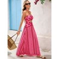thumbnail image 4 of Womens Pink Strapless Cutout Waist Bohemian Beach Vacation Maxi Dress, 4 of 17