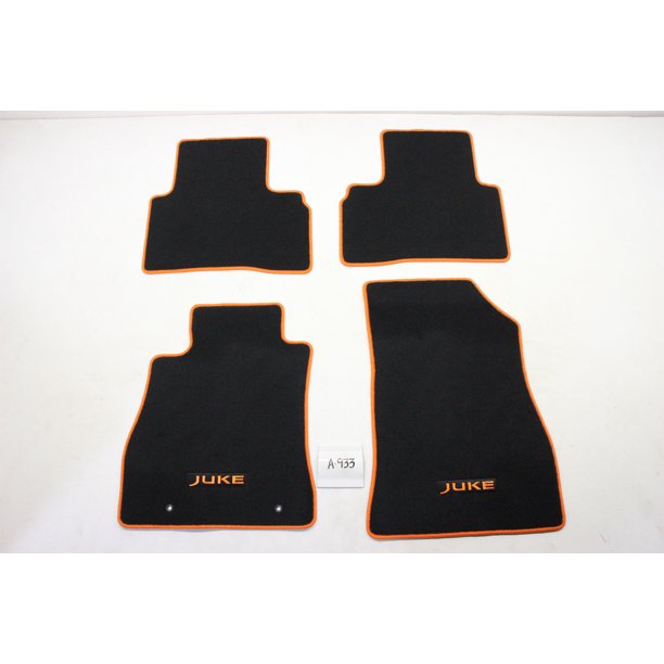 New Nissan Juke OEM 4 Piece Front Rear Floor Mats Black With Orange Accent & Lettering 2011 2012