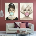 thumbnail image 3 of Rosework Framed Canvas Wall Art, 24x36 Inch, 2 Panels Marilyn Monroe and Audrey Hepburn with Colorful Bubble Gum, Made In USA, 3 of 6