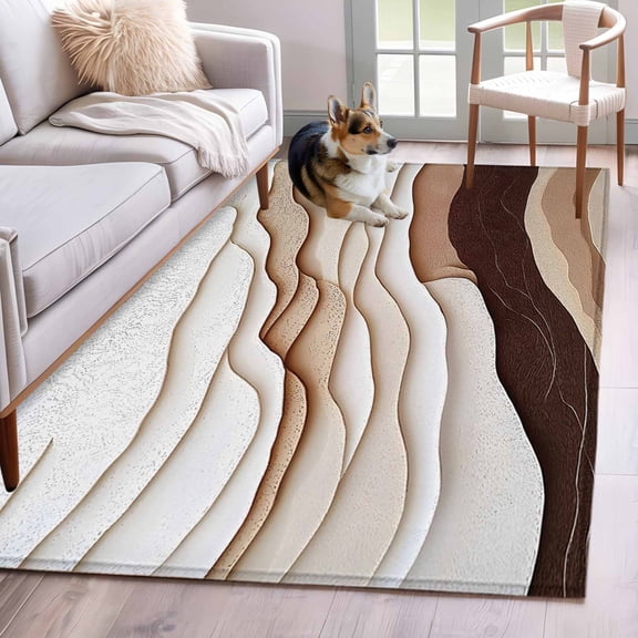 3'x5' Area Rugs, Brown Beige Ombre Indoor Outdoor Area Rug for Living Room Bedroom, Modern Moire Abstract Washable Bathroom Rugs Kitchen Floor Carpet Mats Home Decor Aesthetic