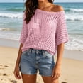 thumbnail image 6 of RongHuan Womens Summer Tops Scoop Neck Short Sleeve Sweater Casual Crochet Hollow Out Knit Pullover Shirts Beach Coverup, 6 of 7