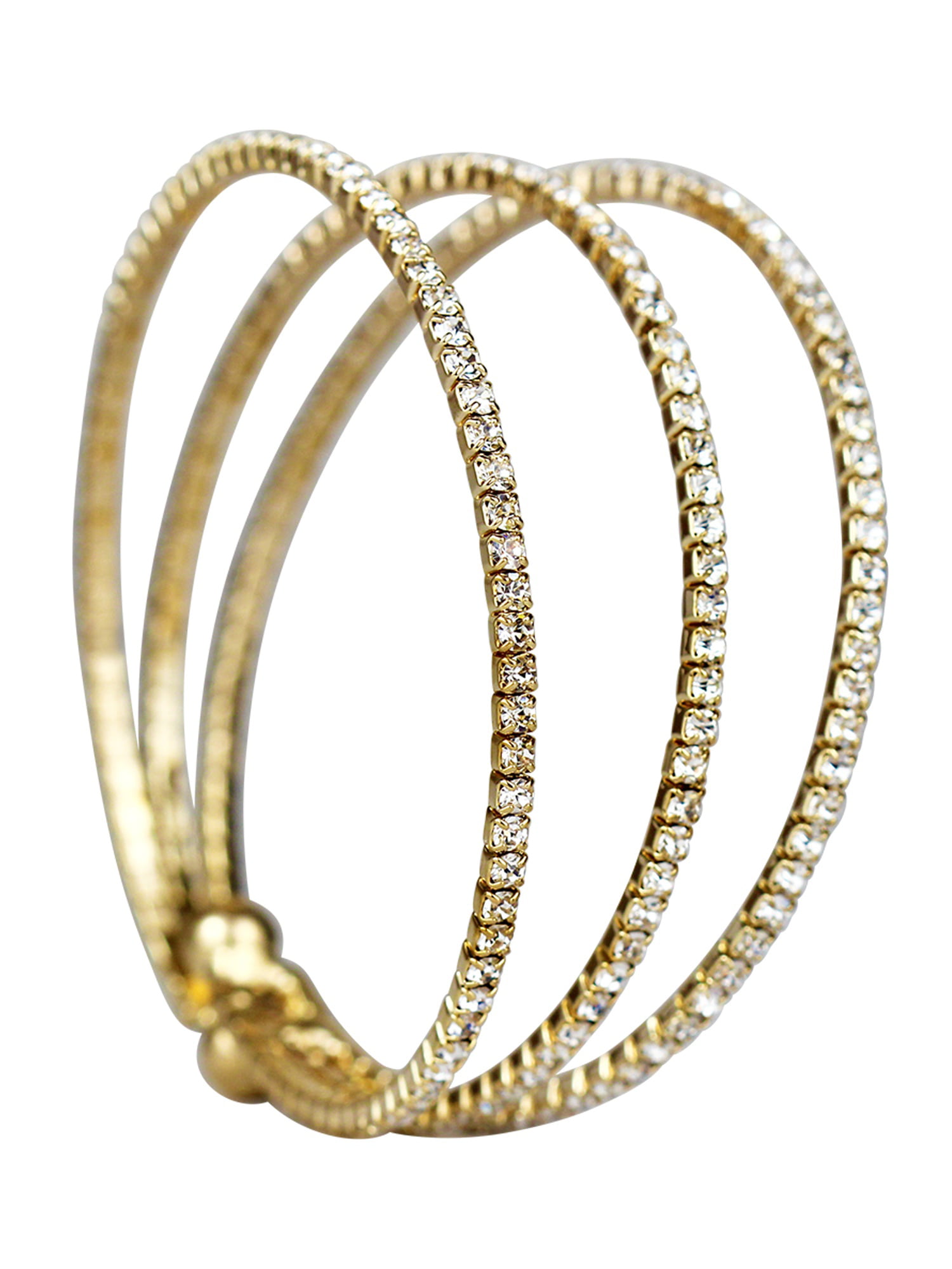 3-Row Bracelet Cuff Rhinestone Crystal Stretch Women's Gold Plated Bangle 