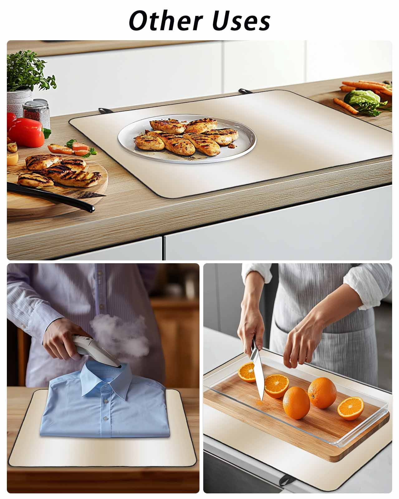 Stove Top Covers for Electric Stove, Beige White Ombre Glass Stovetop Cover Protector, Country Minimalist Abstract Gradient Induction Cooktop Protector Oven Mat for Kitchen Countertop 36"x21"