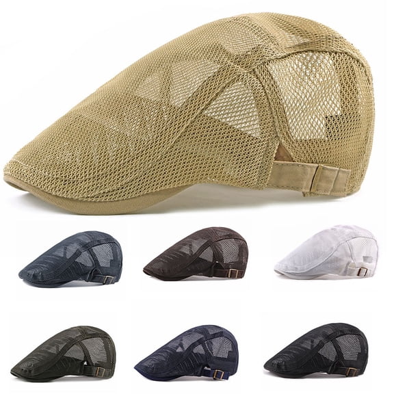LSQii Newsboy Cap for Women/Men Casual Summer Adjustable Breathable Mesh Flat Cap Retro Ivy Berets Army Green Driving Hunting Workout Cabbie Hat