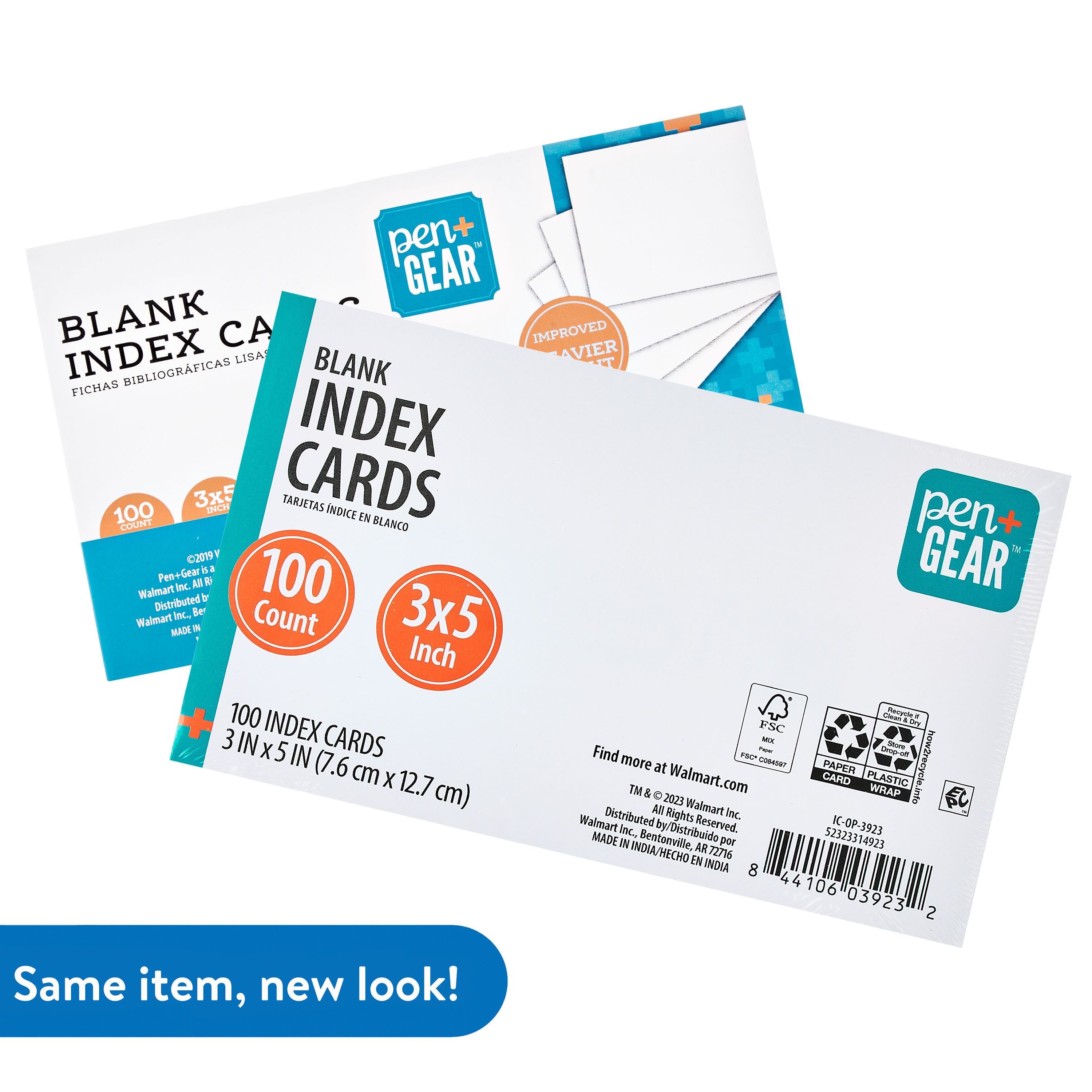 Tarjetas de índice Pen+Gear en blanco, 3" x 5", blancas, 100 piezas 2