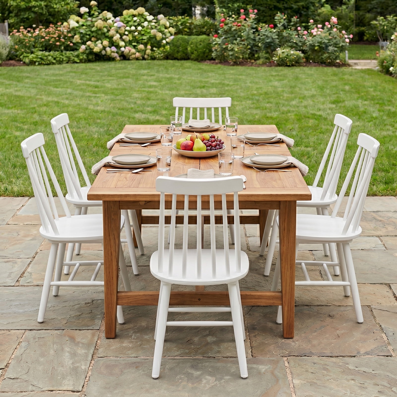 Farmhouse Windsor Dining Chairs Set of 6, Solid Wood Spindle Back Kitchen Chairs for Dining Room, White