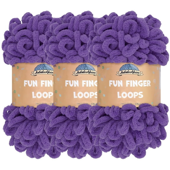 JubileeYarn Fun Finger Loops Yarn - 100g/Skein Jumbo Polyester - Ultra Violet - 3 Skeins