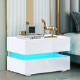 thumbnail image 1 of Hommpa LED Nightstand 2 Drawers High Gloss Bedside Table for Bedroom Home Furniture White, 1 of 9