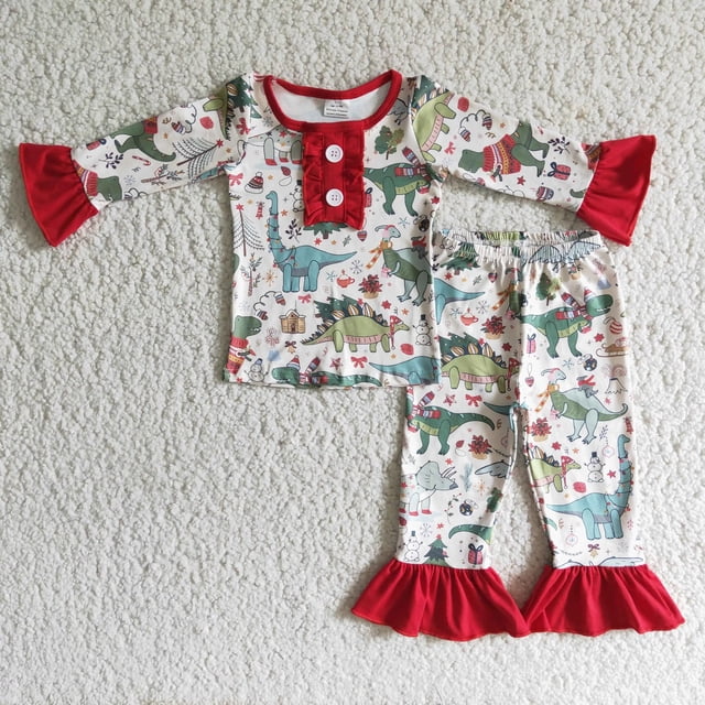 Ropa de dormir para bebé, Conjunto de camiseta de manga larga, pantalones, Papá Noel, ropa de noche, venta al por mayor