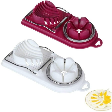 

2 Pieces Boiled Egg 2 in 1 Egg Cutter Multifunctional Quickly Effectively 2 in 1 PP Eggs with Stainless Steel Wires for Cutting Boiled Egg Strawberries Kiwis (White Red)