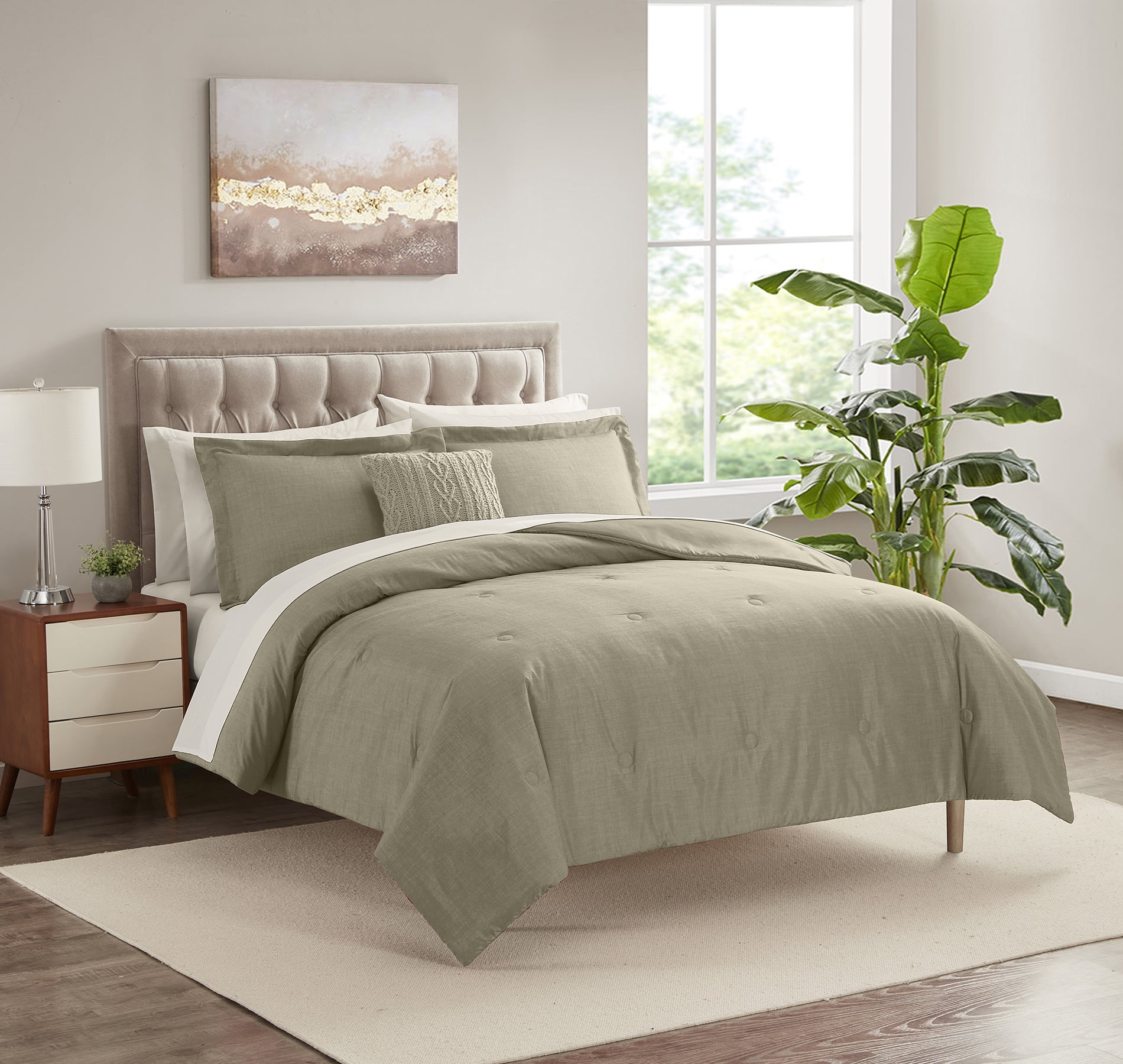Mainstays 10 Piece Beige Bed in a Bag Comforter Set with Sheets, King  (图5)