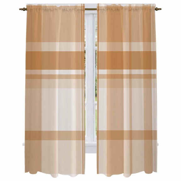 Orange Buffalo Plaid Kitchen Curtain for Berdoom Living Room Cafe 72 Inch Length, Geometric Modern Farmhouse Tiers Curtains Light Filtering Drapes Rod Pocket Window Treatment 2 Panels 52"Wx72"L