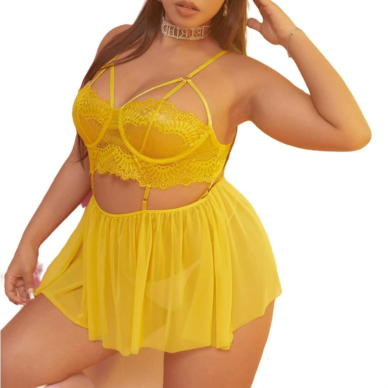 Babydolls Yellow Plus Size Sexy Lingerie (Women's)