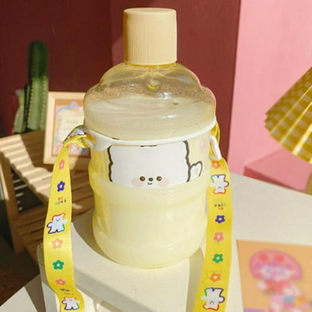

Norbi 4 Colors Ins Bear Shape Large Capacity Plastic Messenger Water Bottle Cute Cartoon Girl Heart Cup Creative Water Cup Yellow