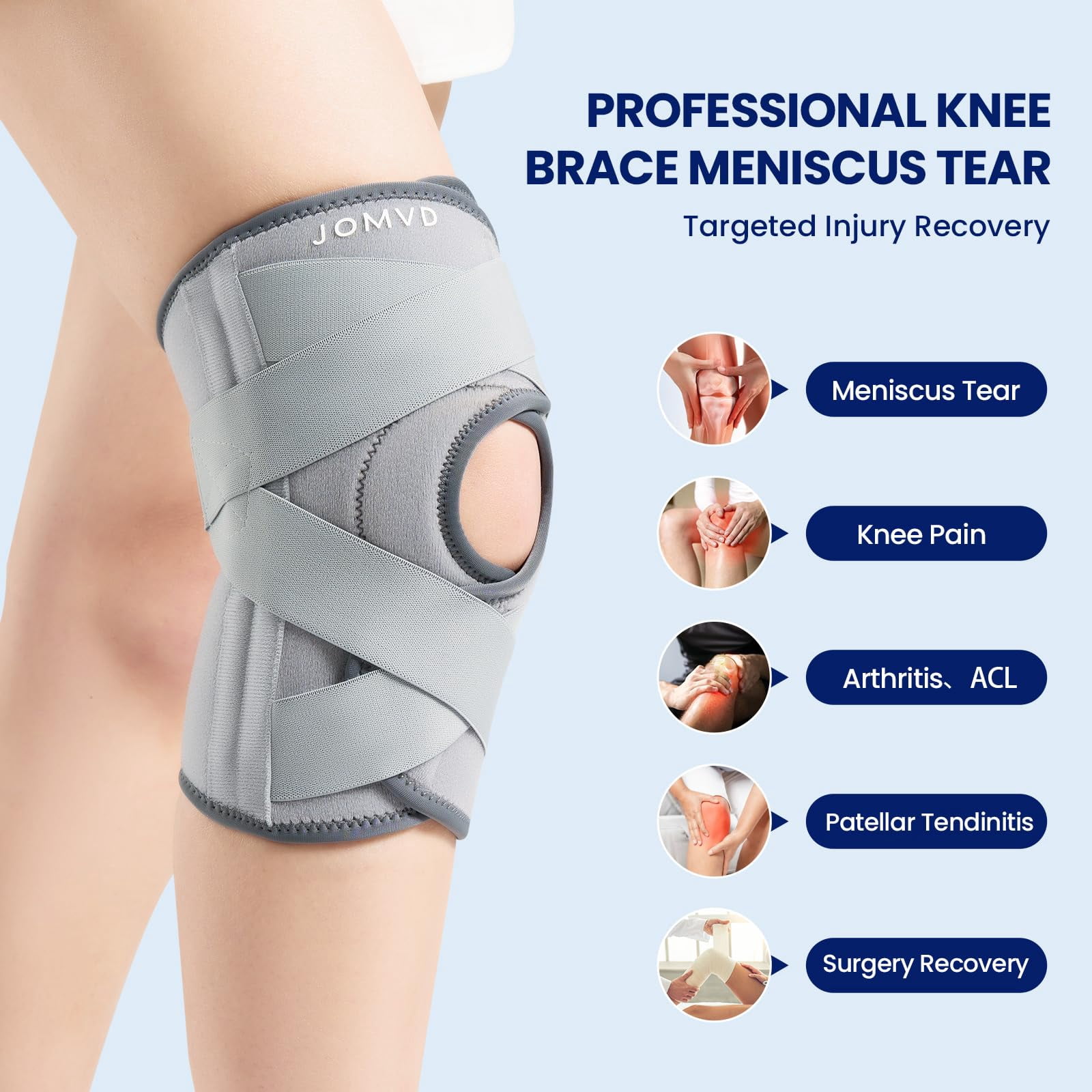 YSLHYKnee Brace for Knee Pain, Meniscus Tear, Adjustable Knee Support with Side Spring Stabilizers for ACL, MCL, Arthritis, Patella Stability, Knee Pain Relief, Injury Recovery, Women and Men, Medium