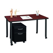 Regency Kee 48 x 24 in. Mobile Desk with Storage- Cherry Top, Black Legs
