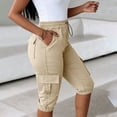 thumbnail image 5 of Cheytotty Womens Cargo Capris, High Waist Drawstring Knee Length, Flap Pockets Summer Beige S, 5 of 8