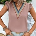 thumbnail image 5 of XFLWAM Womens Contrast Lace V Neck Tank Tops Ruffle Sleeve Summer Blouse Casual Sleeveless Loose Fit Vest Shirts, 5 of 9