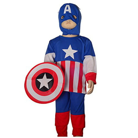 Dressy Daisy Boys' Captain America Superhero Fancy Set Costume Shield Mask Party Size 3T-4T